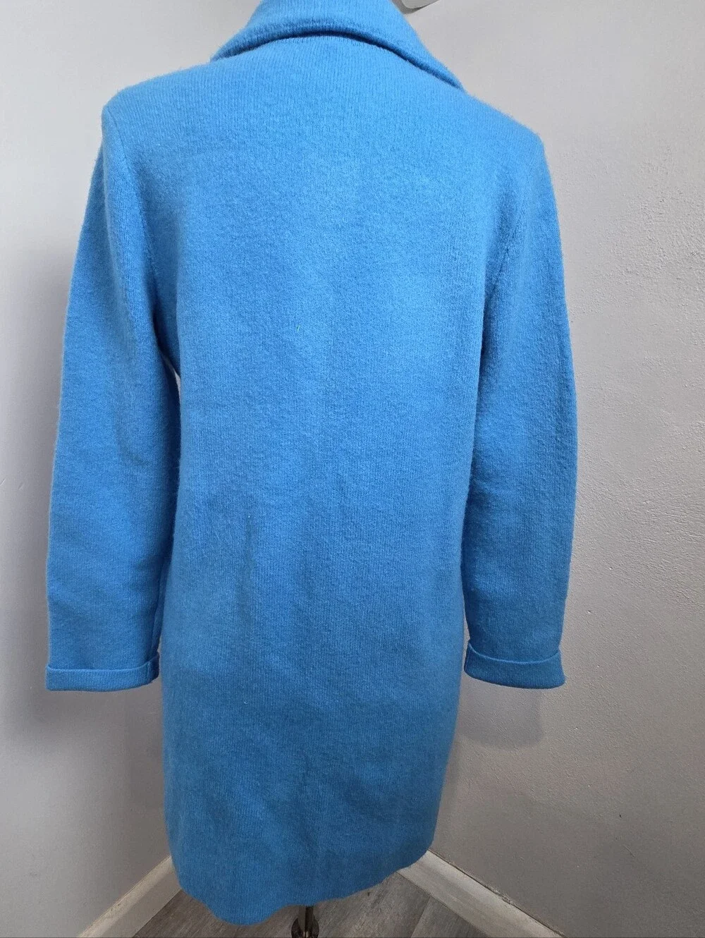 Talbots Coatigan Womens Petite Small Blue Cardigan Long Knit Button Stand Collar